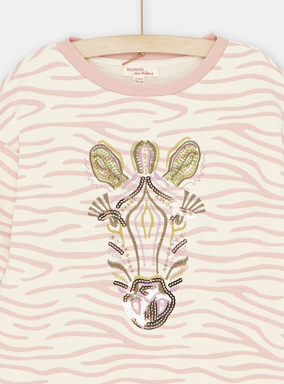 Girl's ecru and pink sweatshirt dress SAKYOROB3 / 23W901I4ROB003