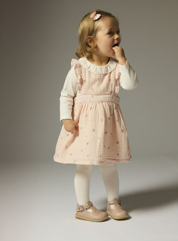 Baby girls' pink cotton gauze dress WILANROB2 / 25SG0944ROBD326