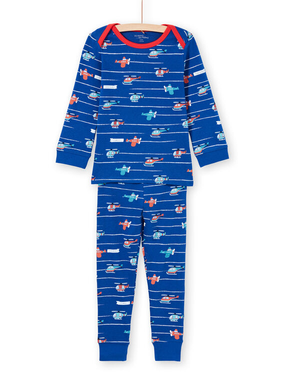 Baby boy blue and red stripes and helicopter print pajama set MEGOPYJAVIO / 21WH1285PYJC214
