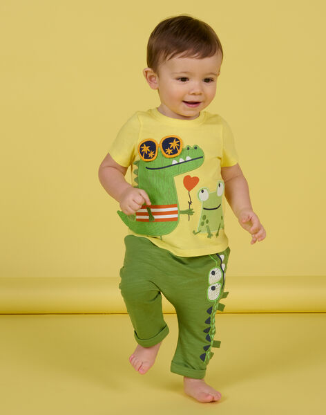Baby boy yellow t-shirt with crocodile and frog animations NUHOTI1 / 22SG10T1TMC103