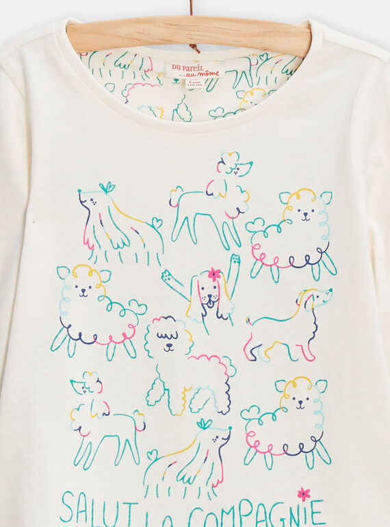 Girl's reversible white and duck blue pyjamas with dog print TEFAPYJDOG / 24SH1146PYJ001