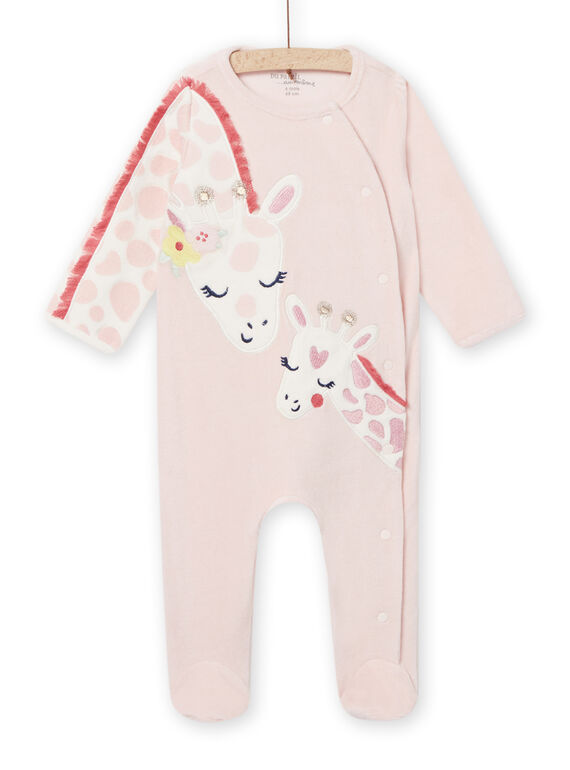 Pastel pink velvet romper with giraffes pattern baby girl NEFIGREMAM / 22SH13G5GRED326