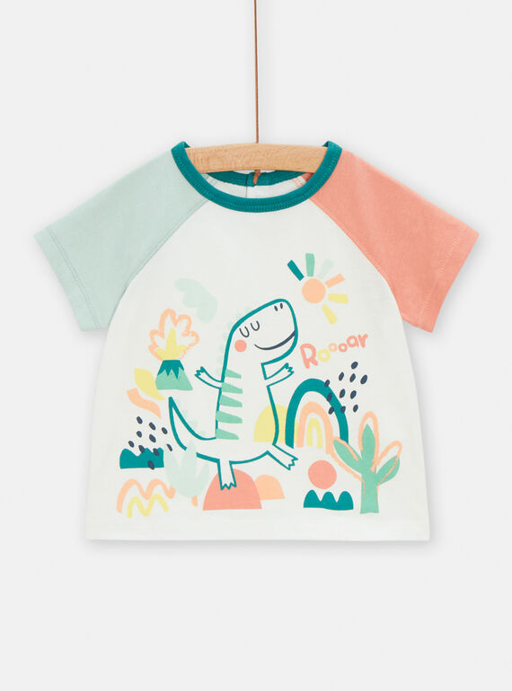 Ecru t-shirt with dinosaur motif for baby boys TUCOTEE1 / 24SG10N3TMC003