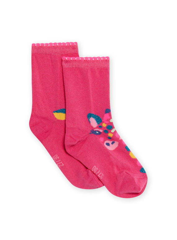 Pink socks with giraffe design child girl NYAGACHO / 22SI01O1SOQ313