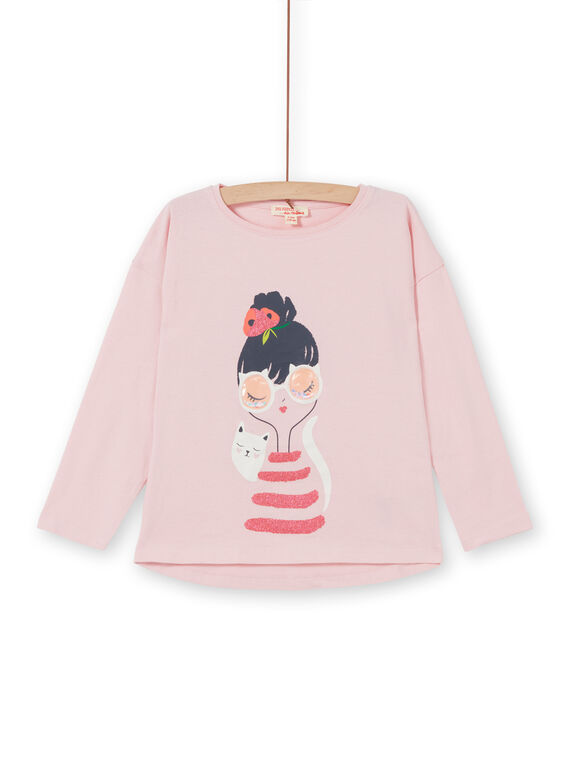 Long sleeve t-shirt with little girl and cat print LAROUTEE1 / 21S901K1TMLD326