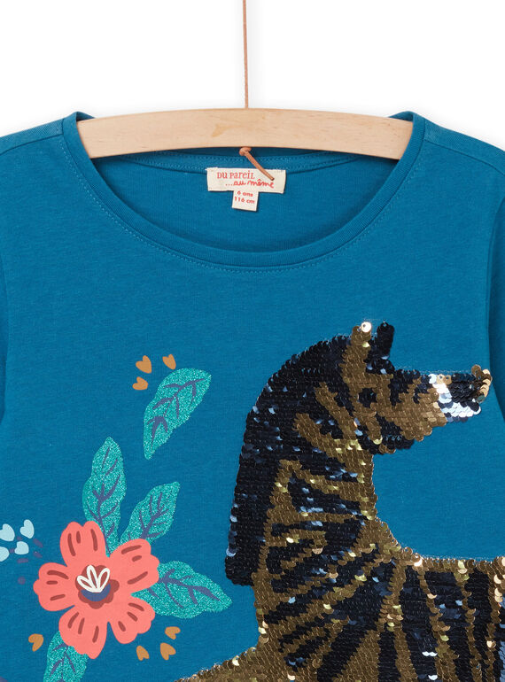 Blue T-shirt with reversible sequins PAMENTEE3 / 22W901U1TML215