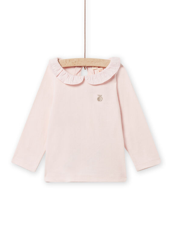 Baby Girl Powder Pink Ruffle Collar T-Shirt NIJOBRA2 / 22SG0973BRAD327