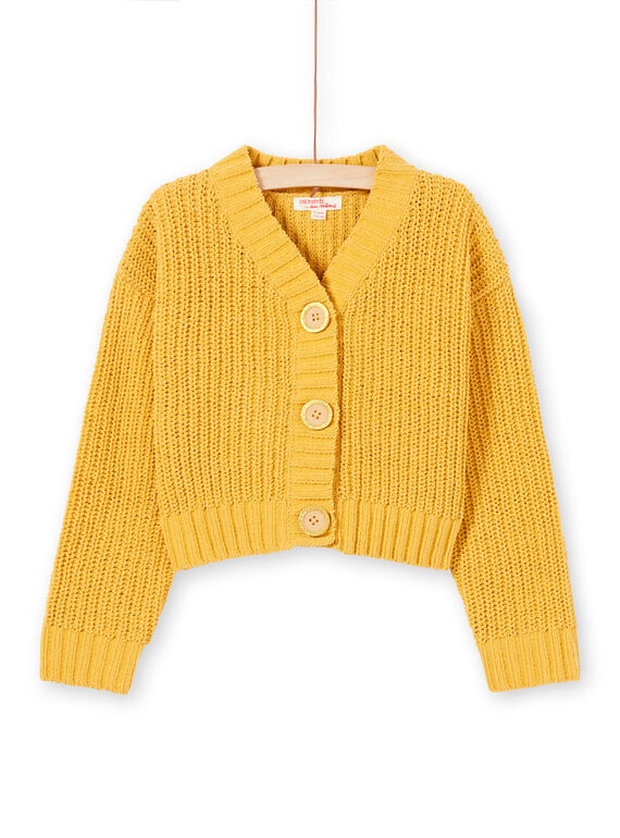 Girl's yellow knitted long sleeve cardigan MAMIXCAR1 / 21W901J2CARB106