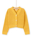 Girl's yellow knitted long sleeve cardigan MAMIXCAR1 / 21W901J2CARB106
