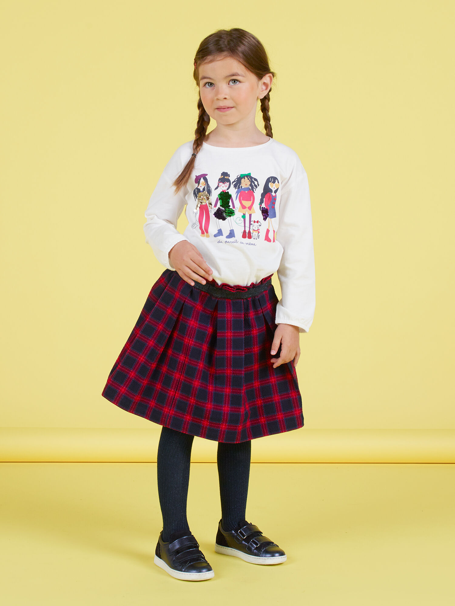 Girl s flared skirt blue and red with tartan print buy online Skirt Short Overalls DPAM International Website