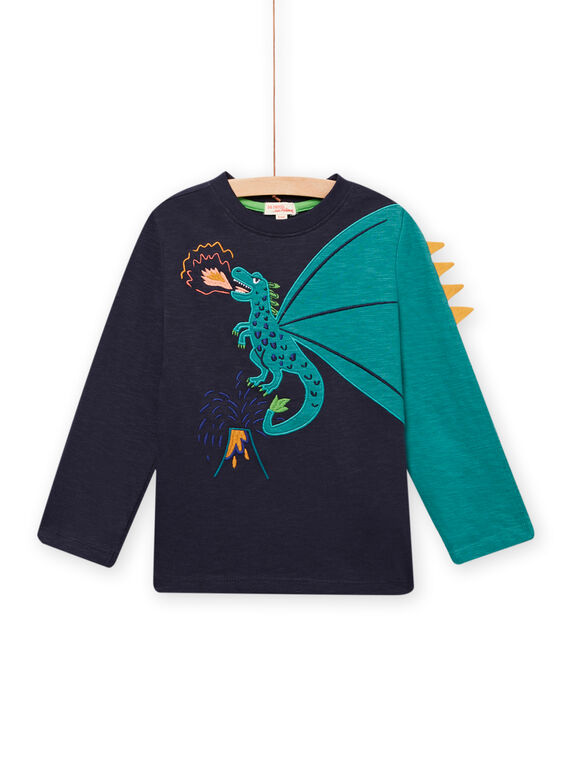 Navy blue embroidered T-shirt child boy MOTUTEE4 / 21W902K4TML705