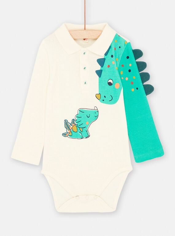 Baby Boy White and Turquoise Dinosaur Bodysuit SUVERBOD / 23WG10J1BOD005