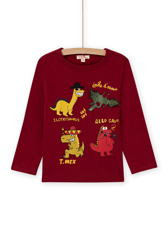 Boy's red long sleeve t-shirt with dinosaur print MOFUNTEE3 / 21W902M2TML511