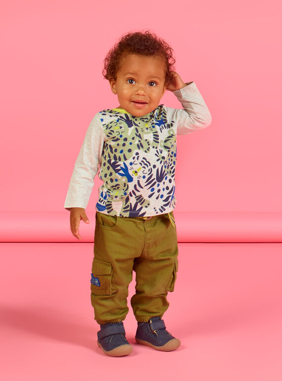 Baby boy's khaki cargo pants with tiger print MUKAPAN3 / 21WG10I3PAN604
