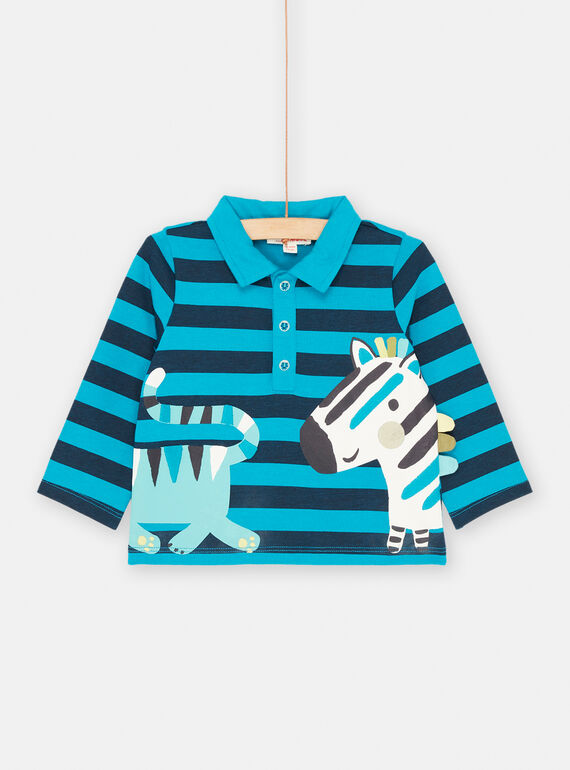 Baby boy blue polo shirt with stripe print SUDUPOL / 23WG10P1POLC235