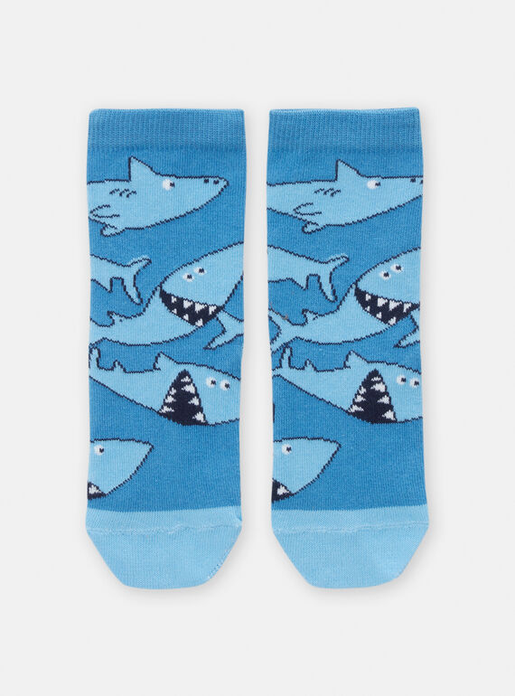 Boy's horizon blue socks with shark print TYOJOCHO8 / 24SI0283SOQ216