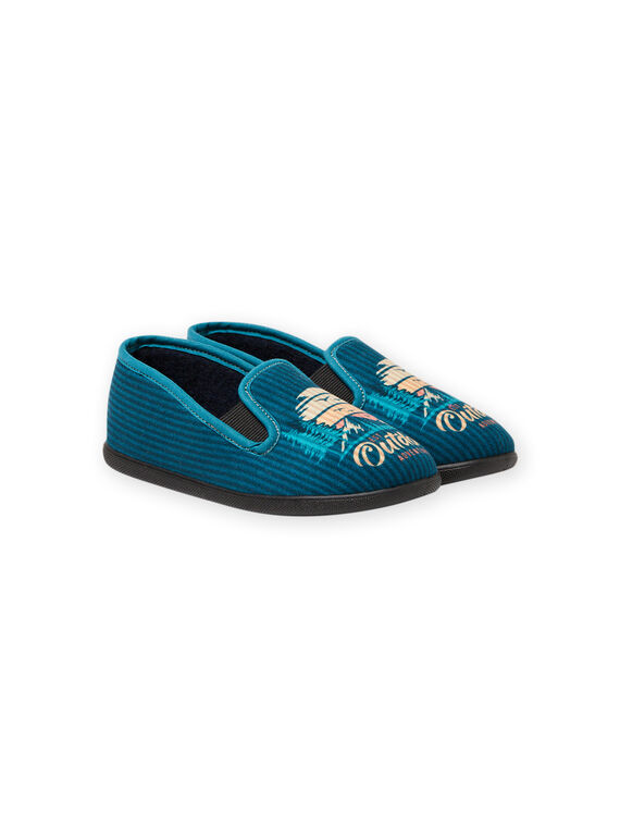 Boy's petrol blue slippers with landscape design MOPANTOUT / 21XK3621D0B715