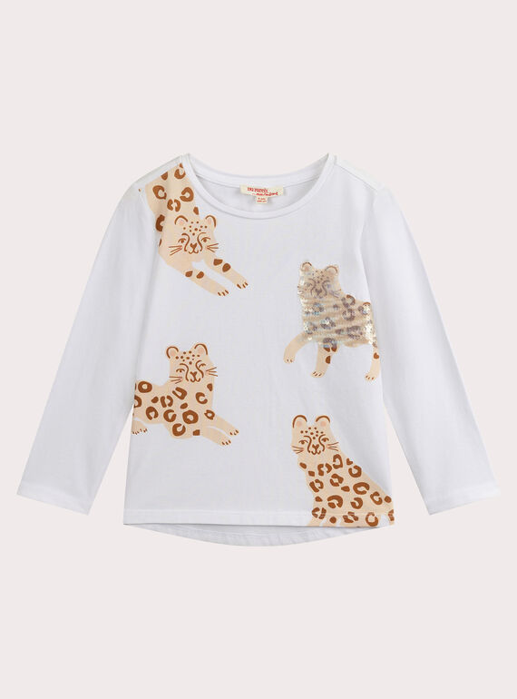 Ecru leopard print T-shirt for girls  VAJOYTEE3 / 24W901G2TML001