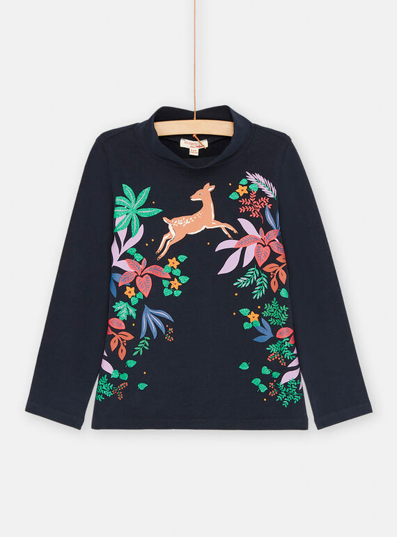 Girls' noirine under-sweater with flowers and doe motifs SAKHOSOUP / 23W901Q1SPLC243