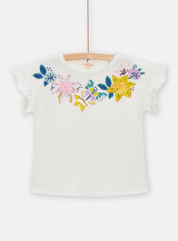 Girls cream t-shirt with floral pattern TAPOTI1 / 24S901M2TMC001