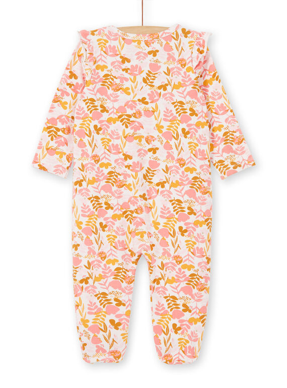 White and pink sleepsuit printed baby girl jersey flower print LEFIGREAOP2 / 21SH135CGRE632
