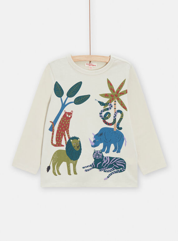 Ecru t-shirt with jungle animation for boys VODATEE3 / 24W90222TML810