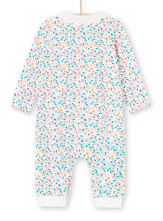 White and pink floral print baby girl sleep suit MEFIGREFLE / 21WH1334GRE001