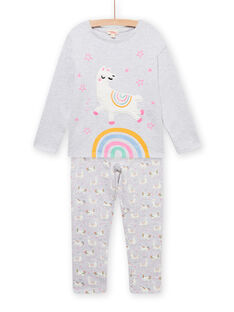 Child girl grey fleece pajamas with phosphorescent llama pattern MEFAPYJLAM / 21WH1194PYJJ920