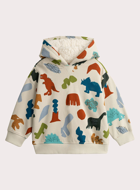 Dinosaur print ecru hoodie for boys  VOKLISWE2 / 24W90242SWE632