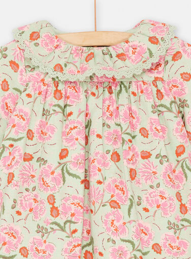 Baby girl green and pink twill dress with floral print Baby girl green and pink twill dress with floral print SIVERROB1 / 23WG09J1ROB631