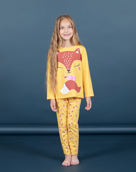 Girl's yellow and orange pajama set T-shirt and pants MEFAPYJFOX / 21WH1174PYG010