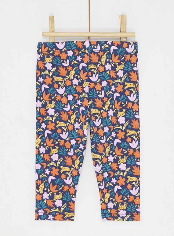Navy blue and orange leggings with floral print SYILINLEG / 23WI09H1CALJ912