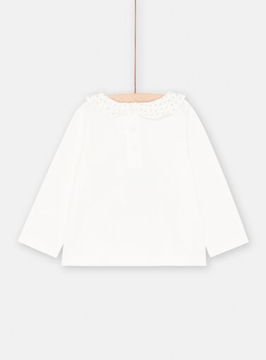 Long-sleeved ecru Christmas T-shirt for baby girl SIWAYBRA / 23WG09S1BRA001