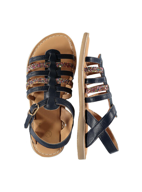 Girls' smart sandals in two fabrics FFSANDMEL / 19SK35K1D0E070