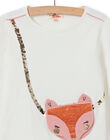 Girl's reversible fox and sequin t-shirt in ecru MASAUTEE1 / 21W901P2TML001