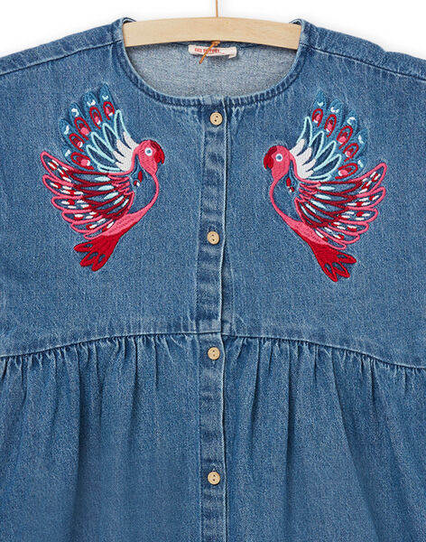 Short sleeve jean dress with parrot animation PAGOROB2 / 22W901O1ROBP274