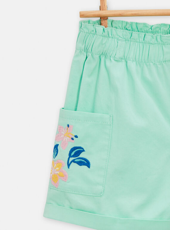 Water green shorts with floral embroidery for girls TARYSHORT1 / 24S901U1SHOC215