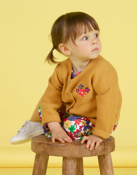 Baby girl mustard embroidered cardigan MIMIXCAR / 21WG09J1CARB106