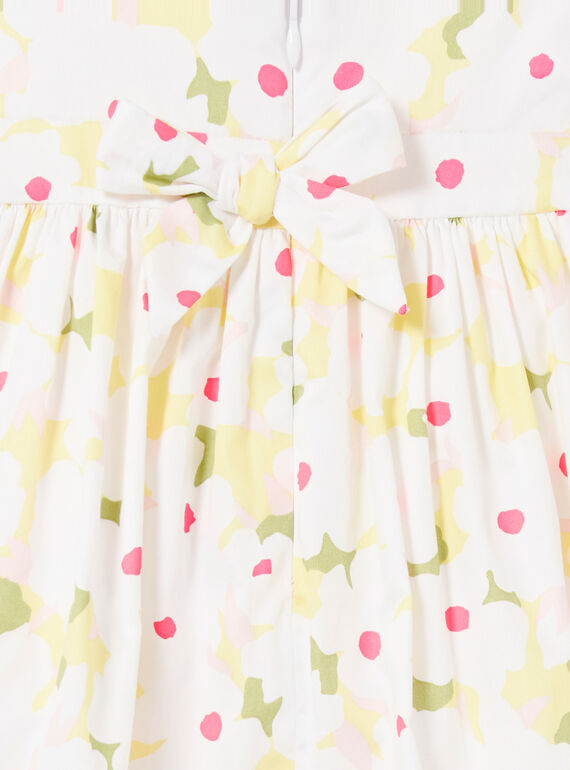 White dress with floral print and yellow bloomer baby girl LIBALROB1 / 21SG09O2ROB000