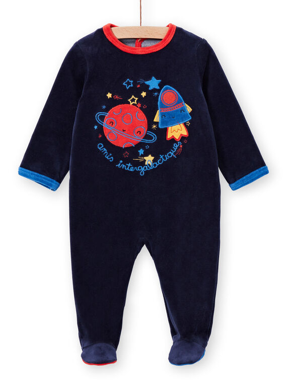 Navy blue velvet sleep suit for boys with space motifs LEGAGRESPA / 21SH1452GRE713