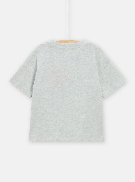 Grey mottled t-shirt with crocodile and bicycle motif for boys TOCLUTI5 / 24S902O1TMCJ920
