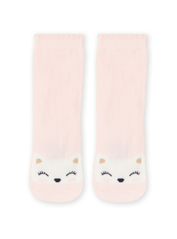 Pale pink layette socks with cat print RYIJOSOQ7 / 23SI0971SOQ301