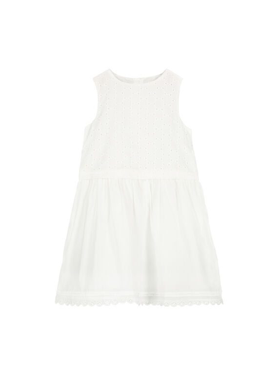 Girls' white cotton dress FAROROB3 / 19S901S3ROB001