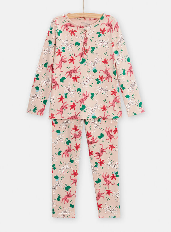 Pink pyjamas with panther print for girls TEFAPYJPAN / 24SH1141PYJD329