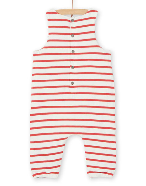 Reversible dungarees ecru and red cotton baby boy LUNOSAL / 21SG10L1SAL001