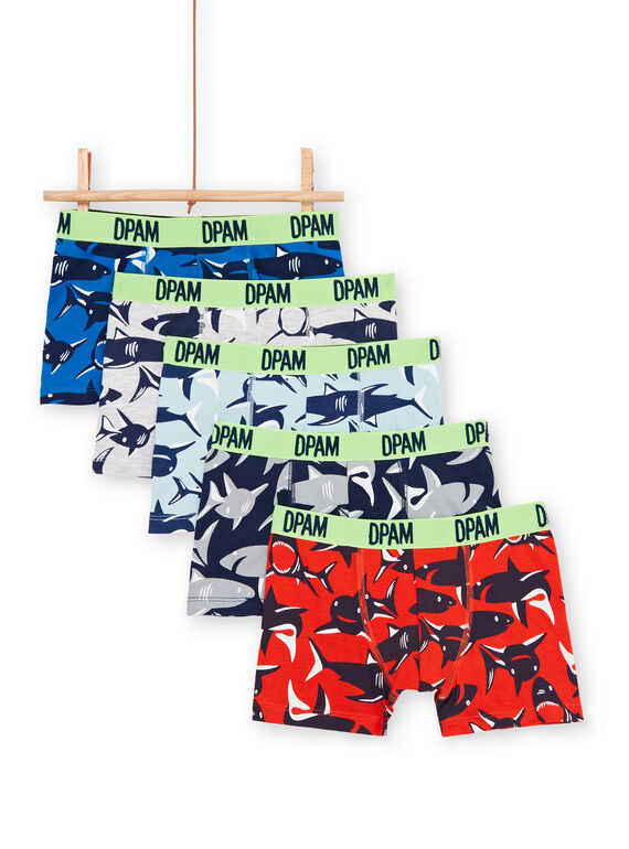 Pack of 5 green, blue and red shark print boxers for boys and girls LEGOBOXSEM1 / 21SH1222BOX070