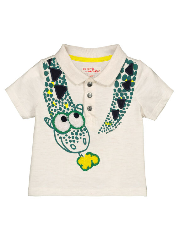 Baby boys' ecru printed polo shirt GUVEPOL / 19WG1021POL006