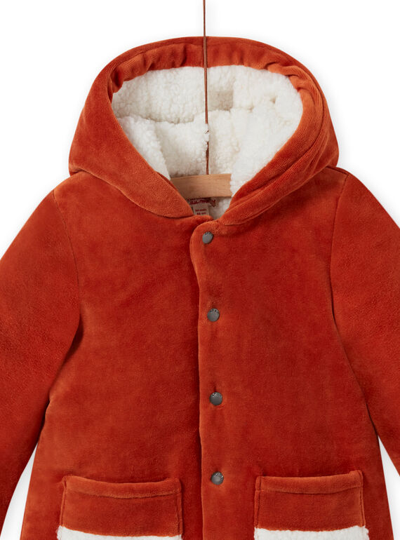 Boy's corduroy hooded parka with fox pattern MUGROPAR / 21WG1051PAR408