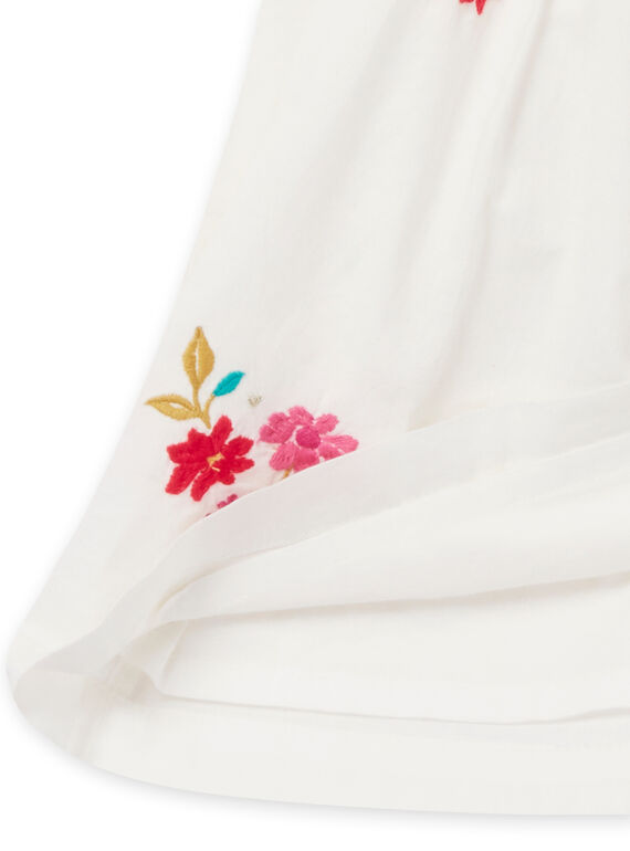 Baby girl dress in ecru with flower embroidery NIFLAROB3 / 22SG09R2ROB001