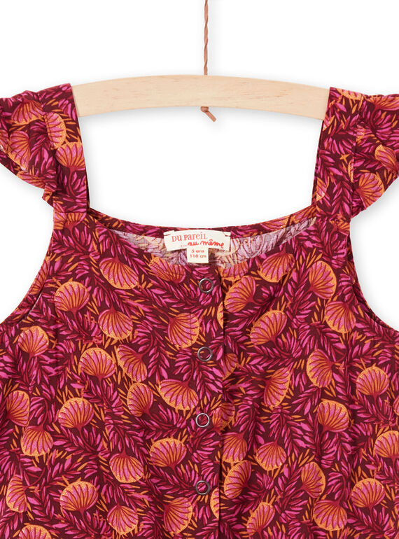 Girl's burgundy and orange jumpsuit with foliage print LATERCOMBI / 21S901V1CBL719